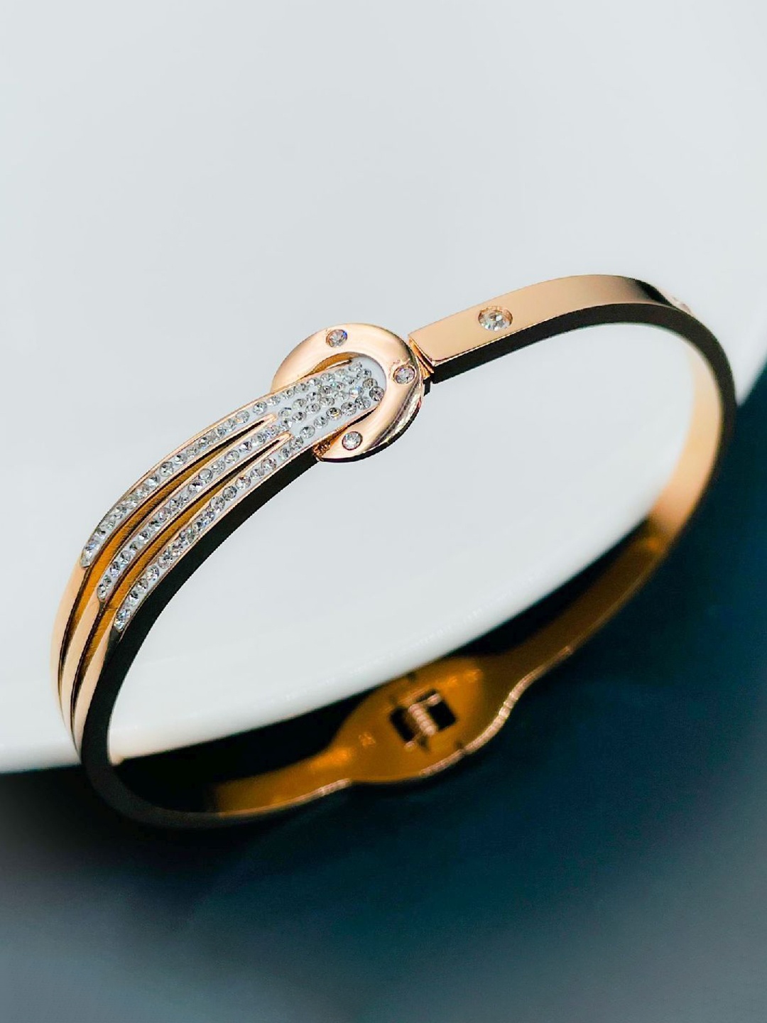 

ZIVOM Women Cubic Zirconia Rose Gold-Plated Kada Bracelet