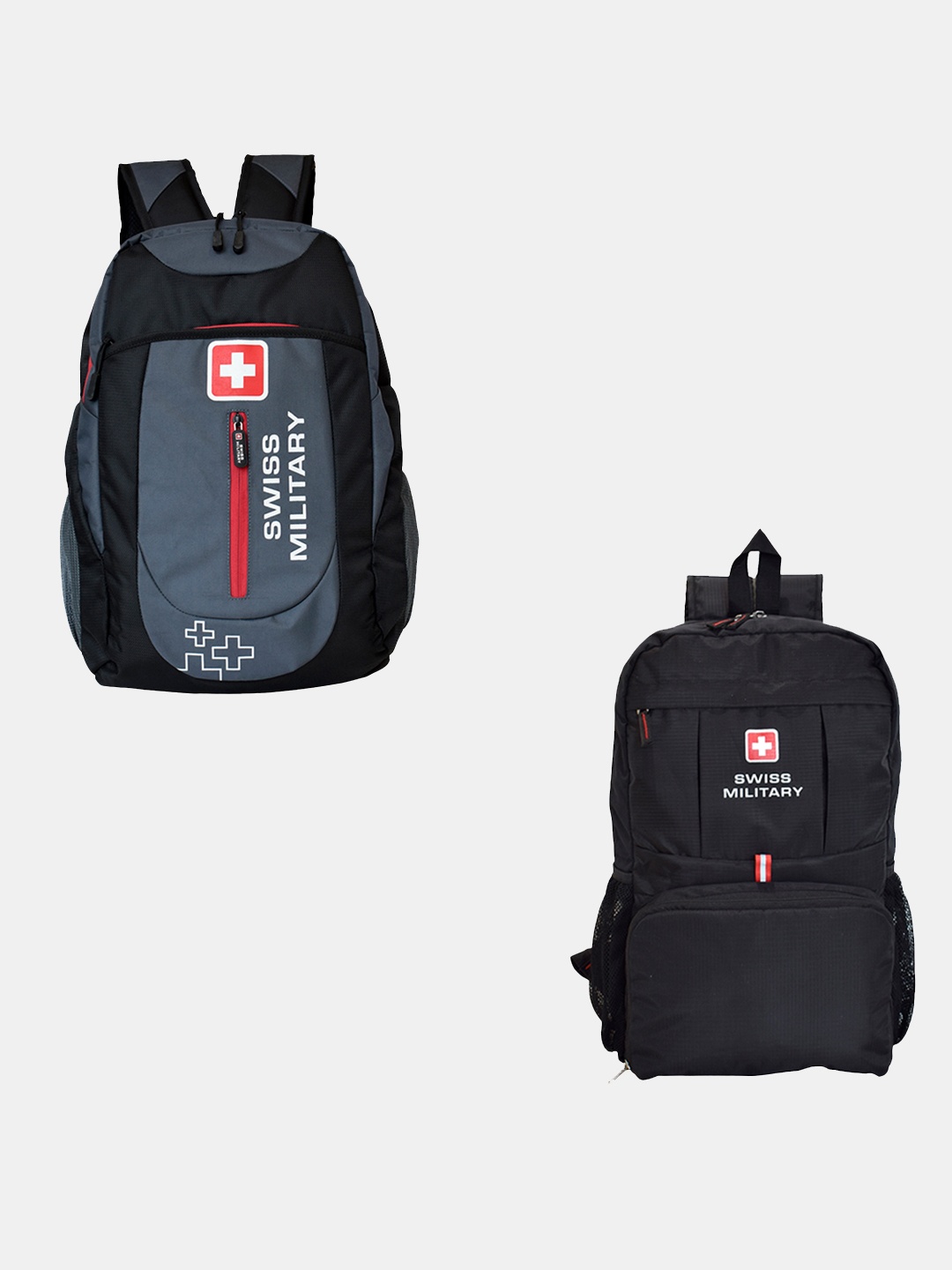 

SWISS MILITARY Brand Logo Backpack And Foldable Bag, Grey