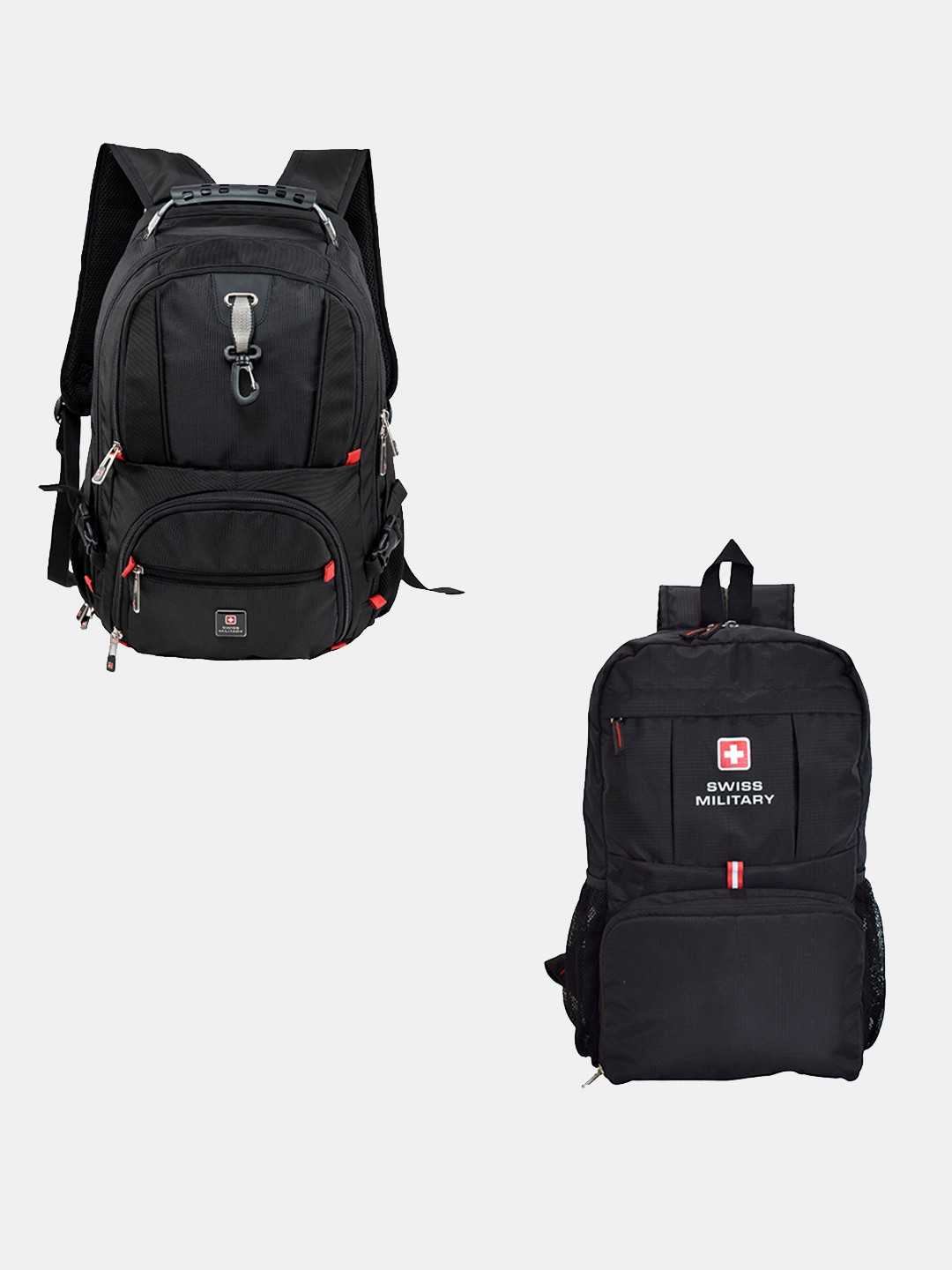 

SWISS MILITARY Brand Logo Backpack And Foldable Sports Bag, Black