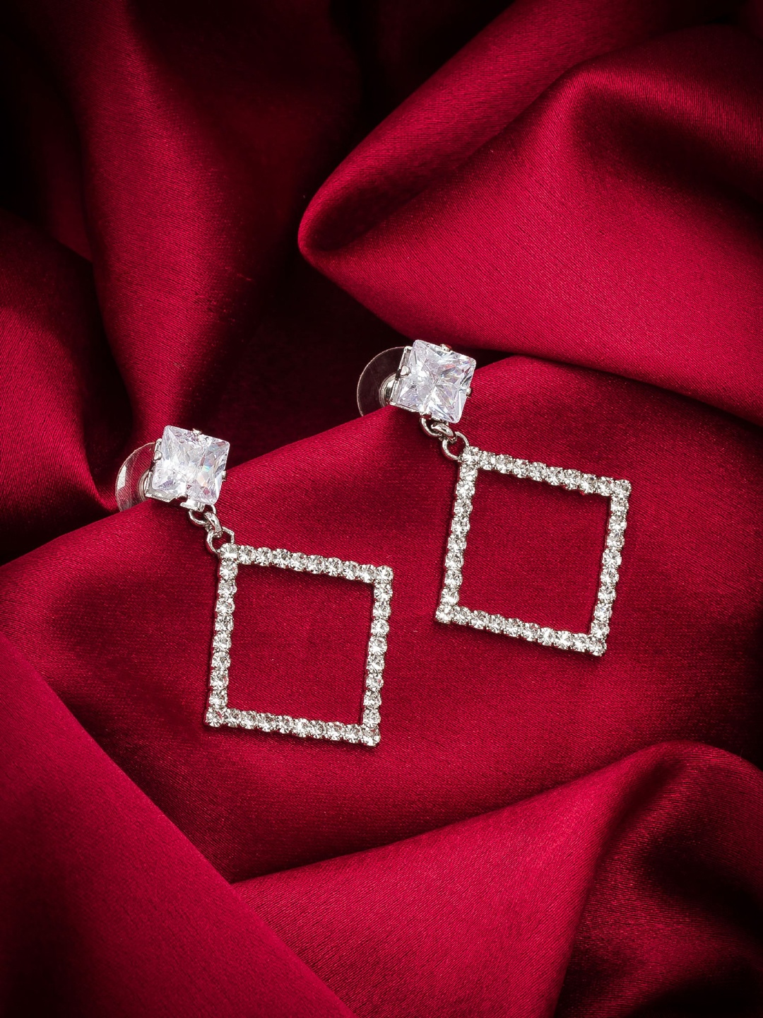 

aadita Silver-Plated Geometric Drop Earrings