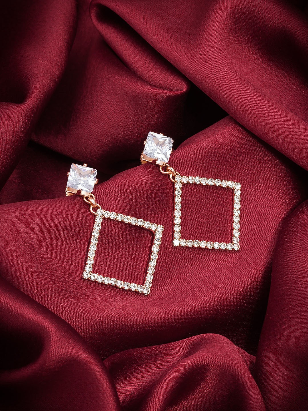 

aadita Rose Gold-Plated Square Drop Earrings