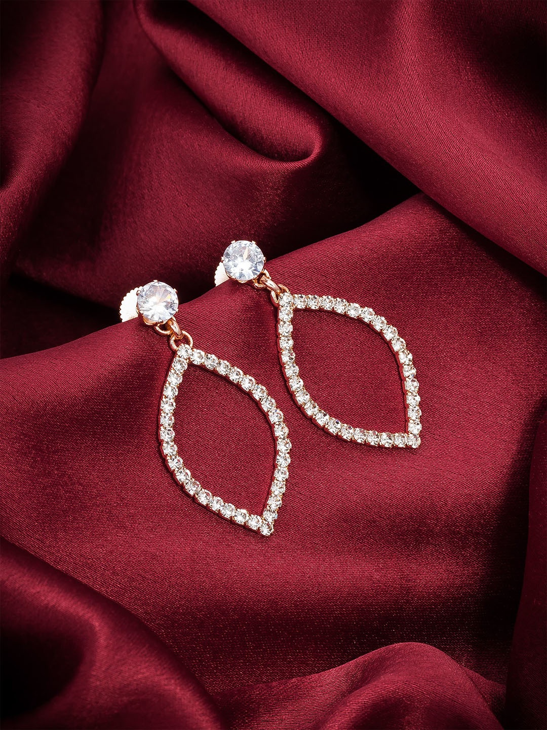 

aadita Rose Gold Plated Geometric Shaped AD Studded Drop Earrings, White