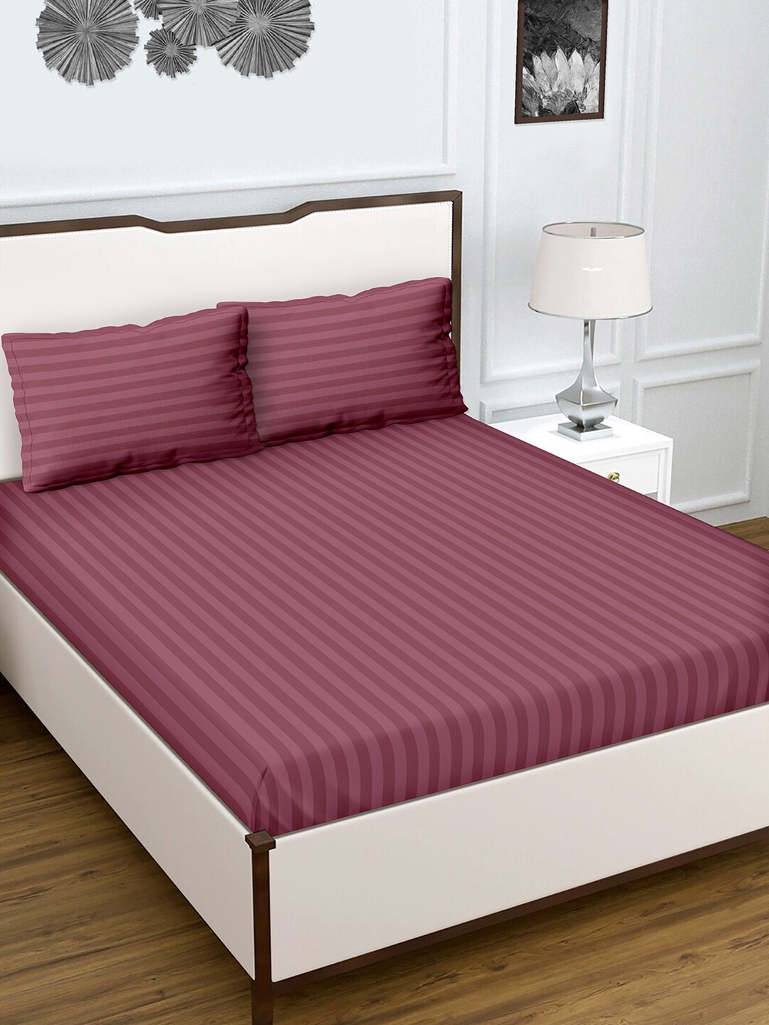 

BELLA CASA Crystal Collection Pink Striped 210 TC King Bedsheet with 2 Pillow Covers