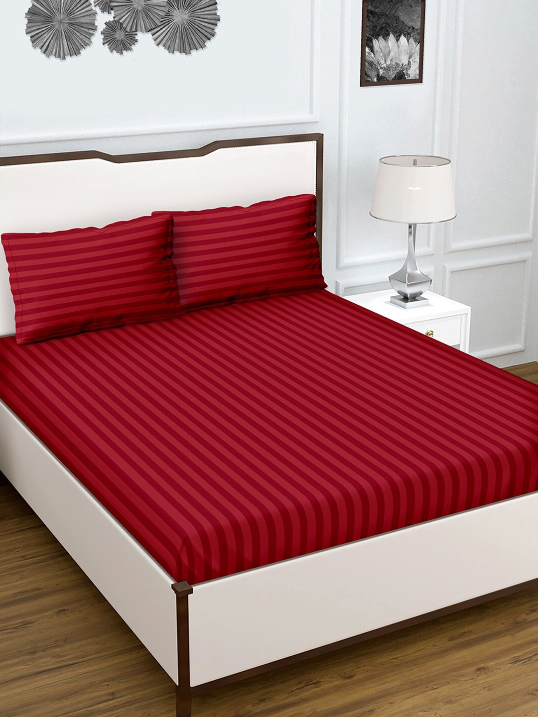 

BELLA CASA Crystal Collection Red 210 TC Cotton Flat King Bedsheet & 2 Pillow Covers