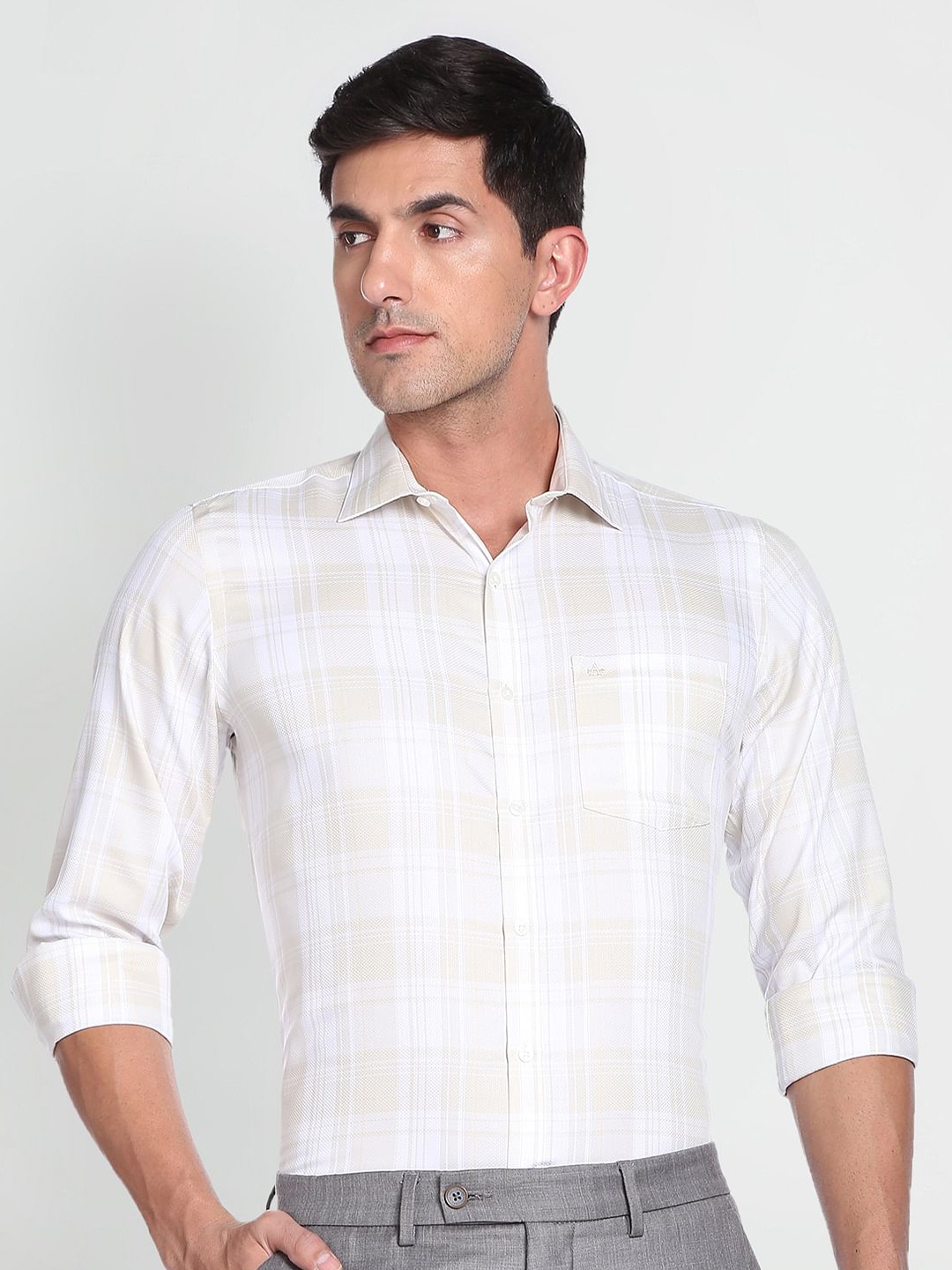 

Arrow Men Plaid Checked Auto Press Formal Shirt, Beige