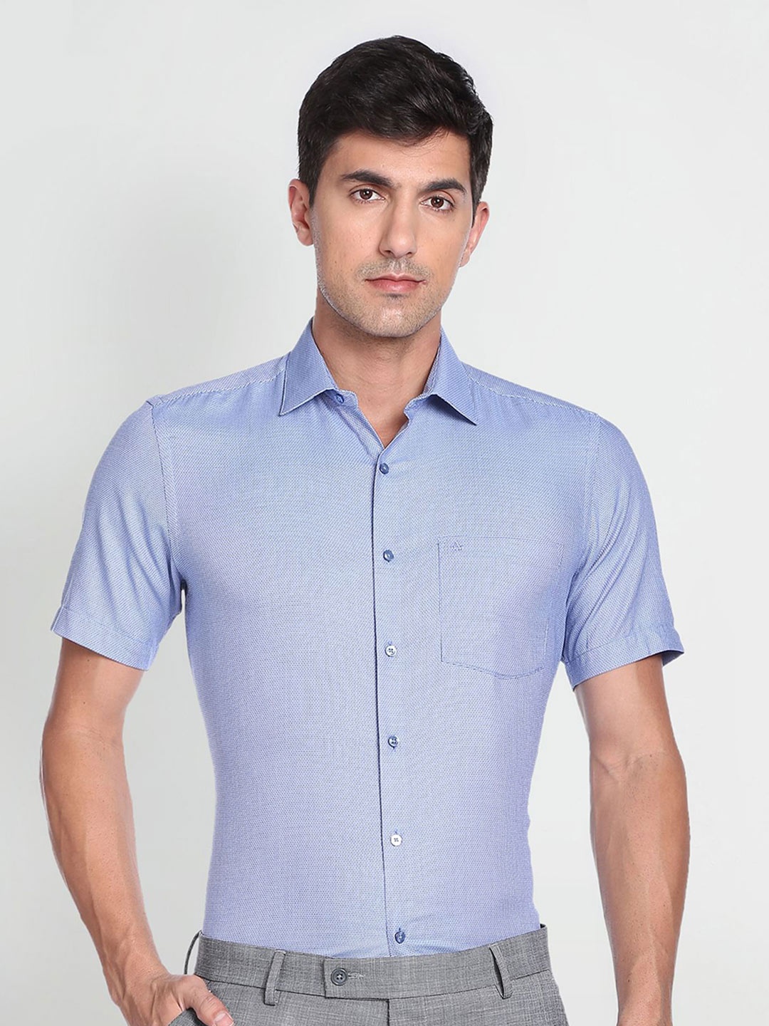 

Arrow Chest Pocket Short Sleeves Formal Cotton Shirt, Blue