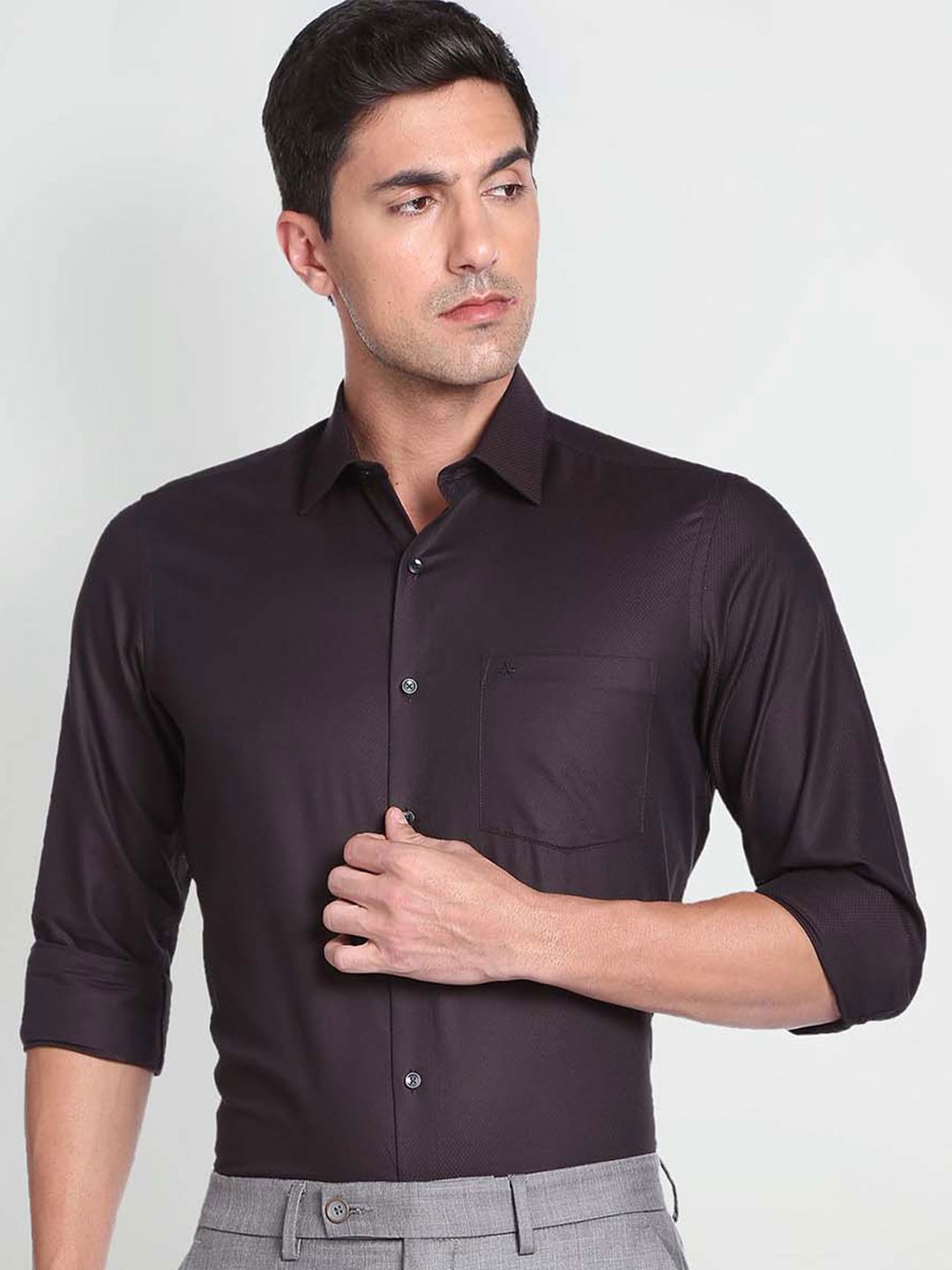 

Arrow Spread Collar Self Design Cotton Formal Shirt, Brown