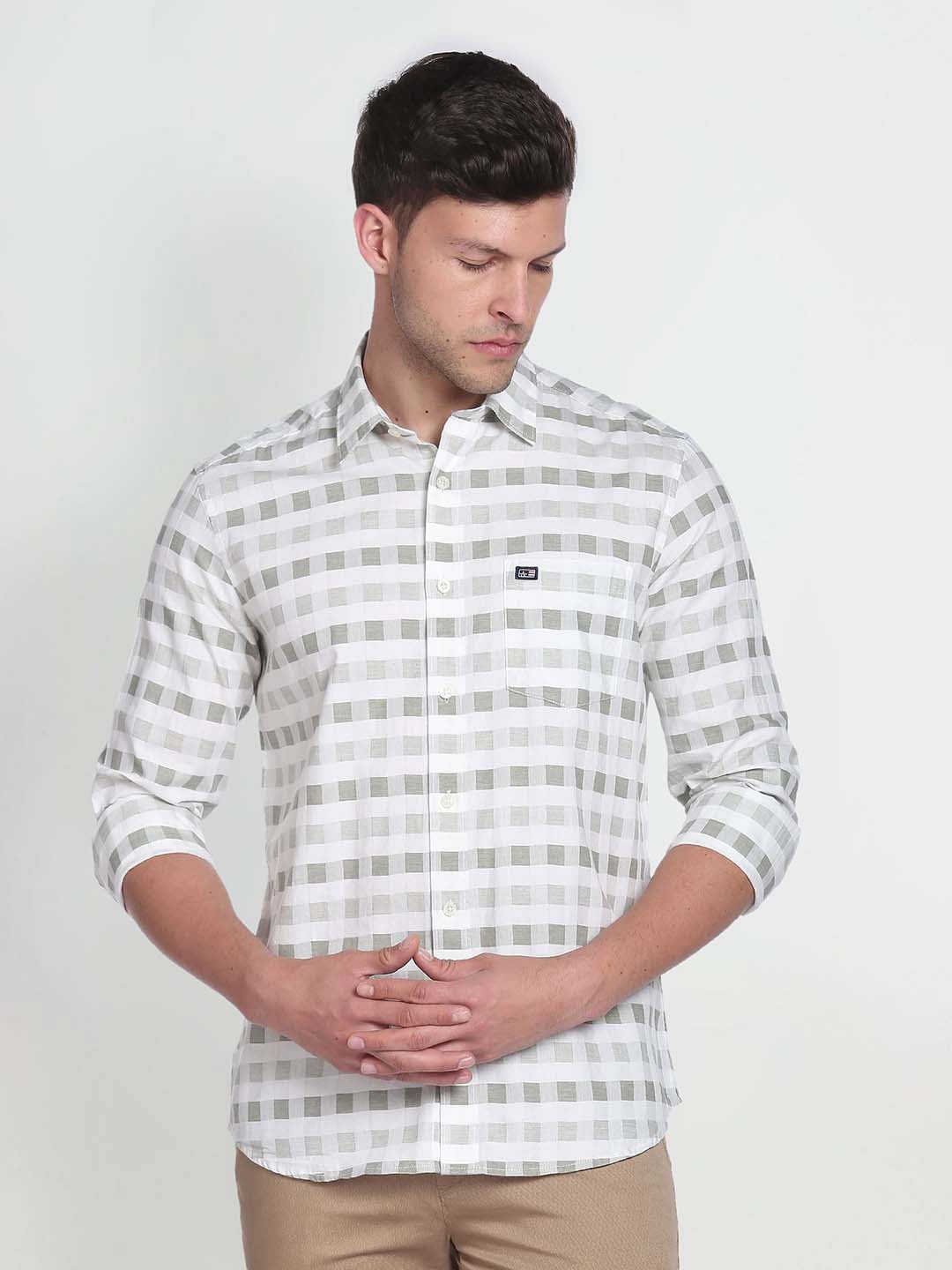 

Arrow Sport Slim Fit Checked Twill Casual Pure Cotton Shirt, White