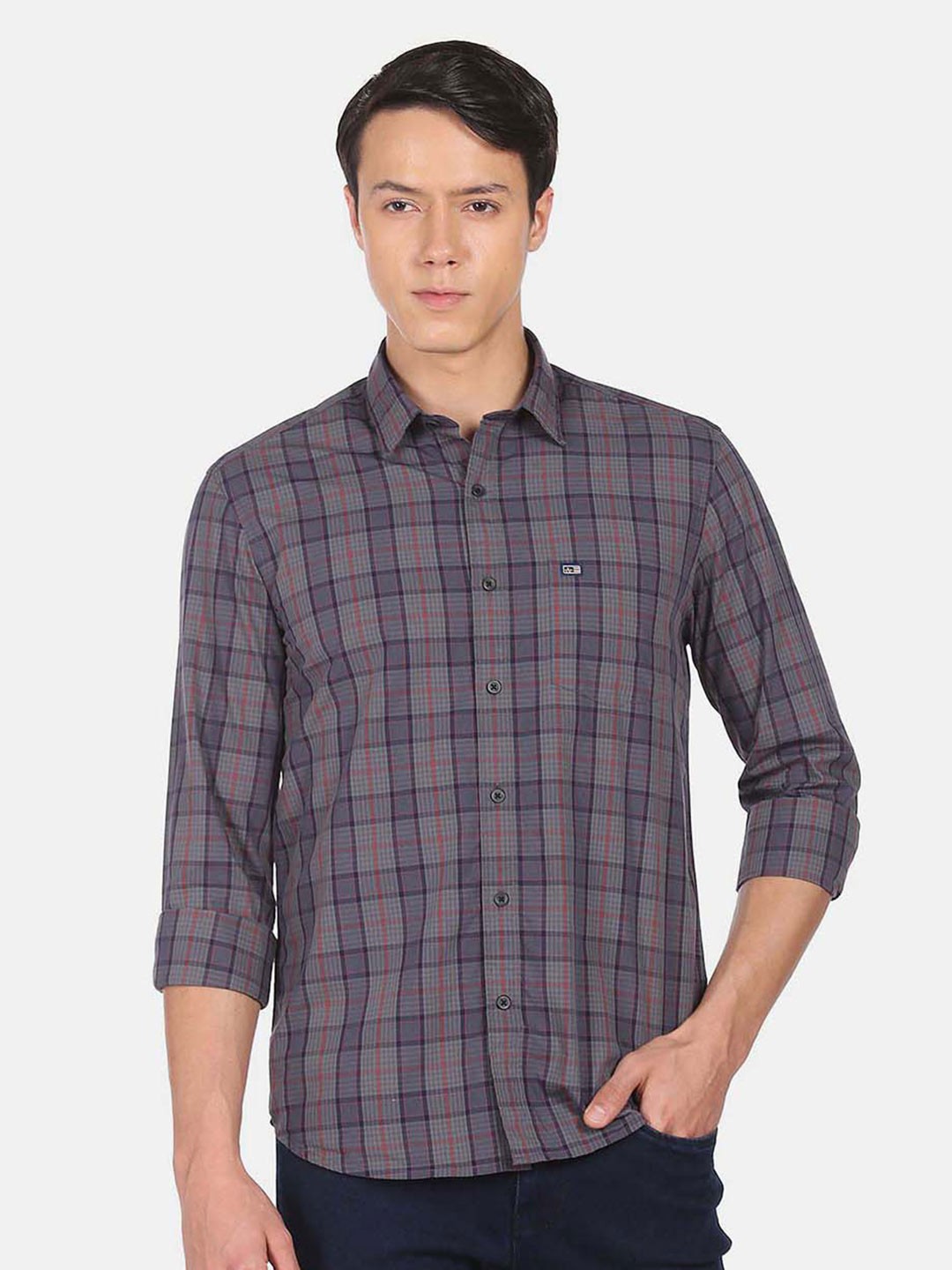 

Arrow Sport Slim Fit Tartan Checked Casual Cotton Shirt, Grey