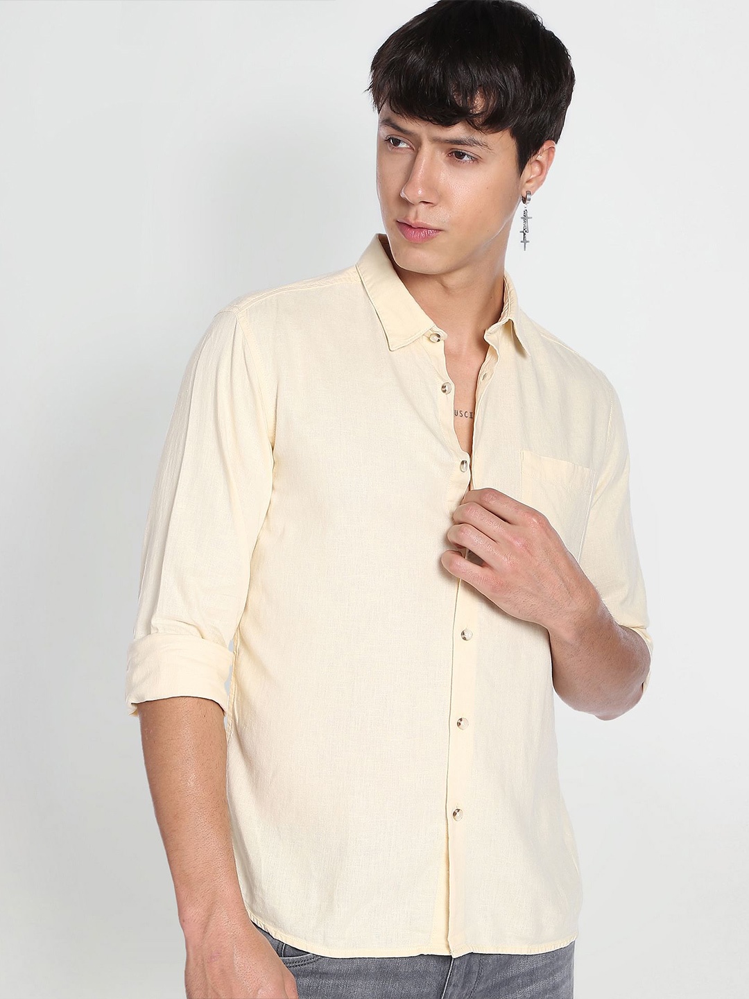 

Flying Machine Slim Fit Linen Blend Casual Shirt, Yellow