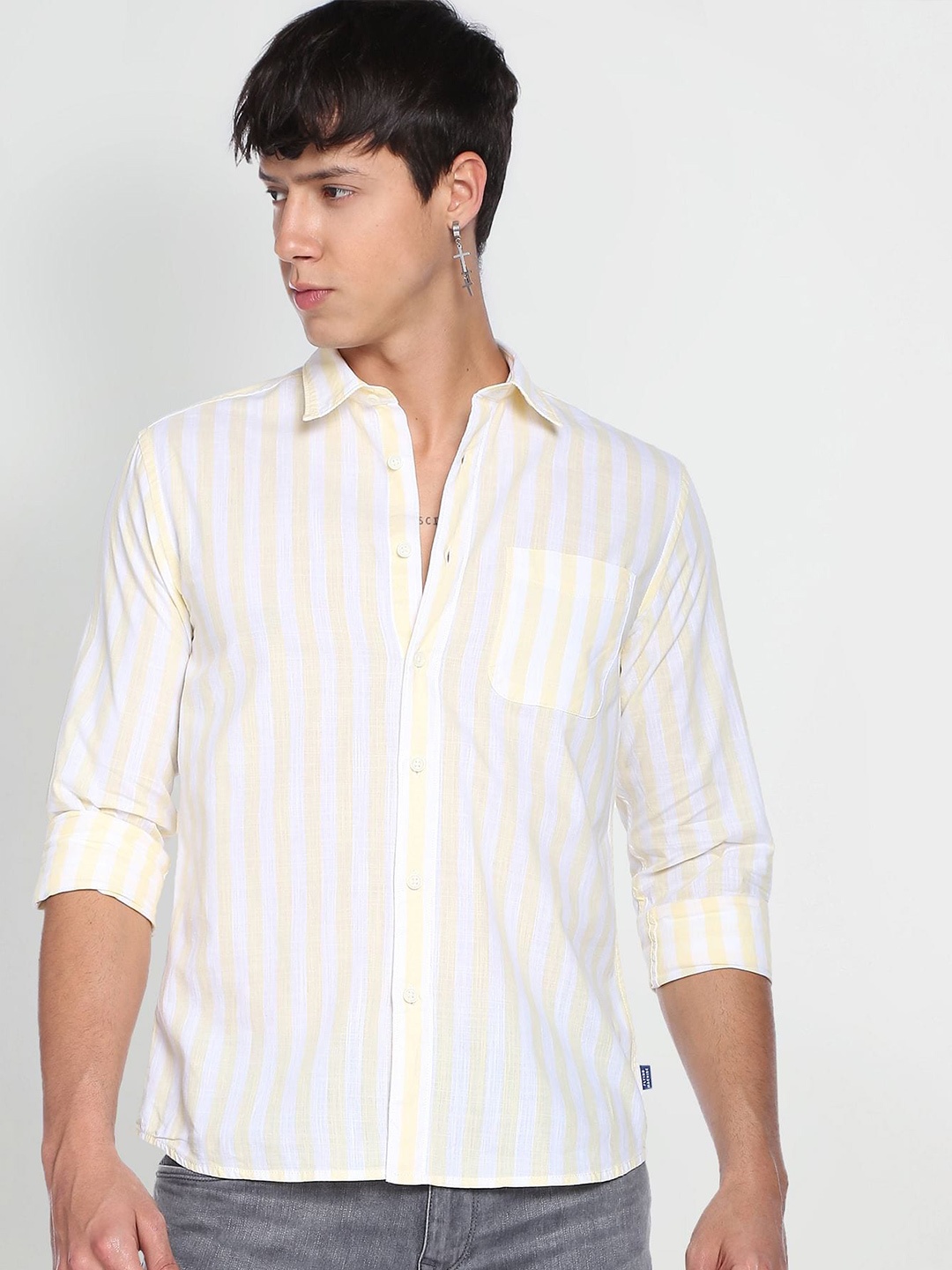 

Flying Machine Vertical Stripe Slim Fit Casual Shirt, Yellow