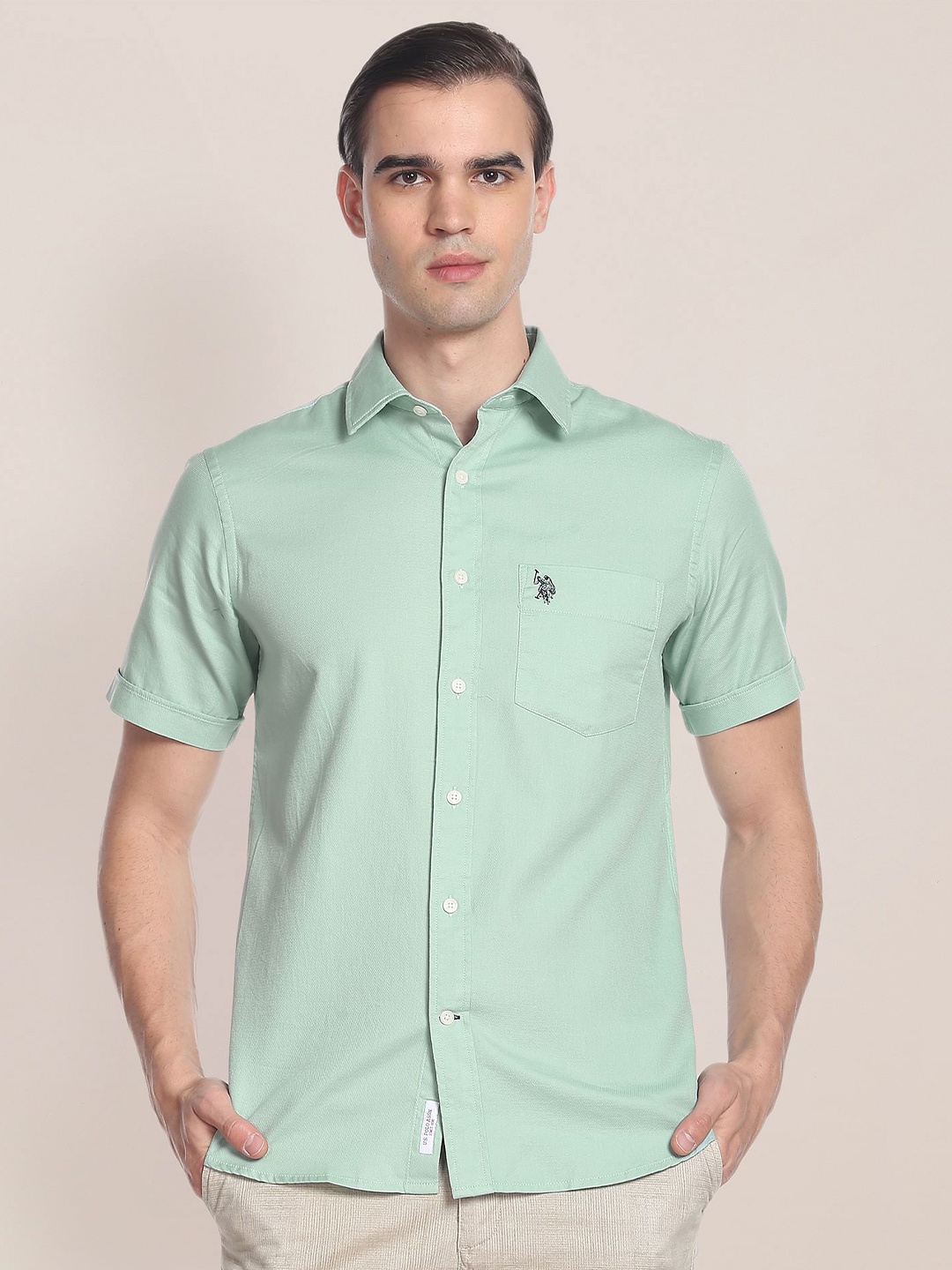 

U.S. Polo Assn. Short Sleeves Patch Pocket Casual Cotton Shirt, Green