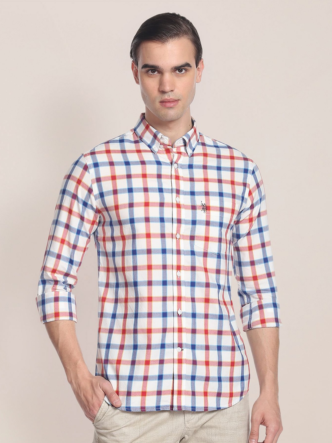 

U.S. Polo Assn. Shepherd Checks Checked Pure Cotton Casual Shirt, White