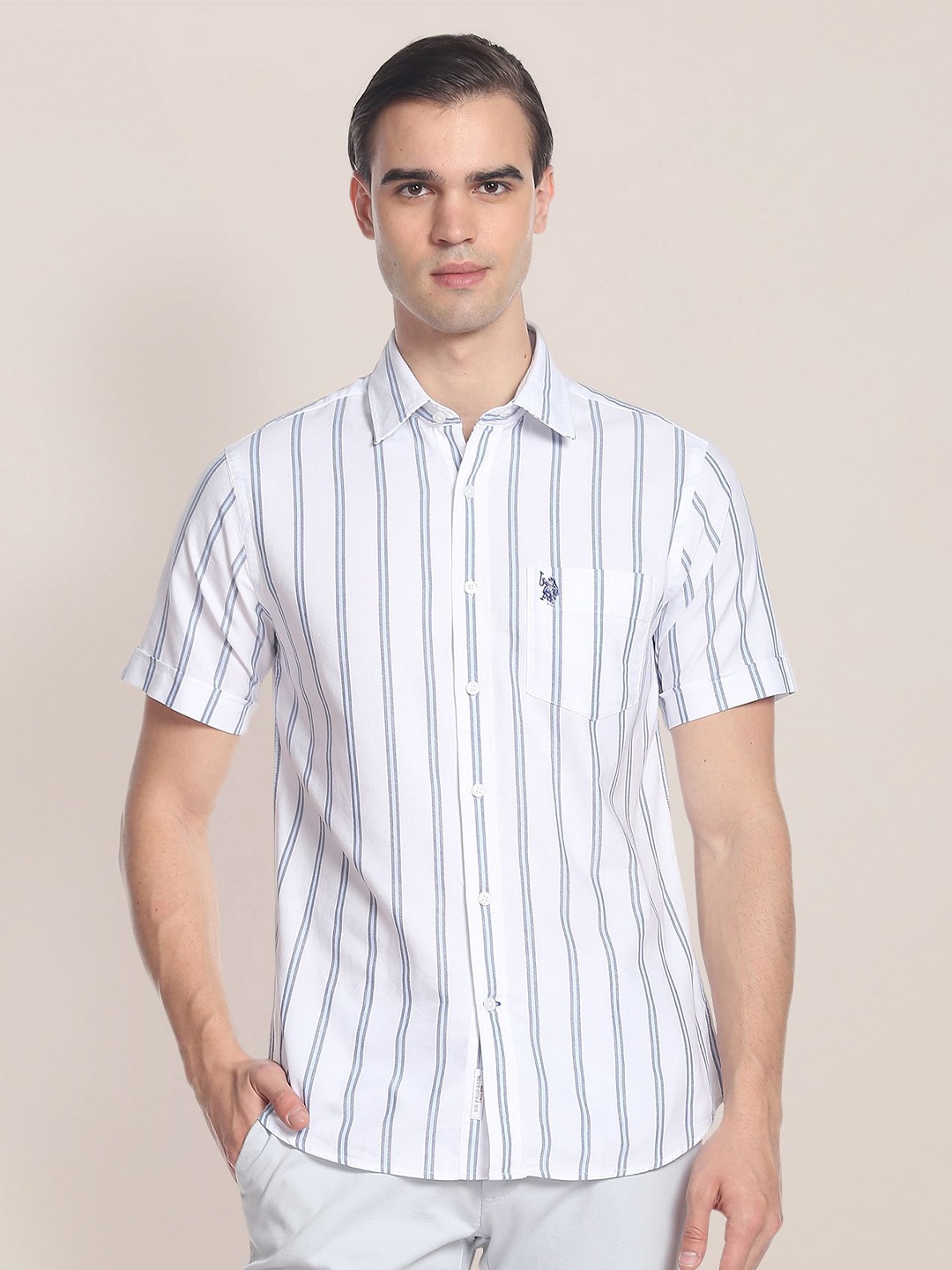 

U.S. Polo Assn. Striped Casual Pure Cotton Shirt, White