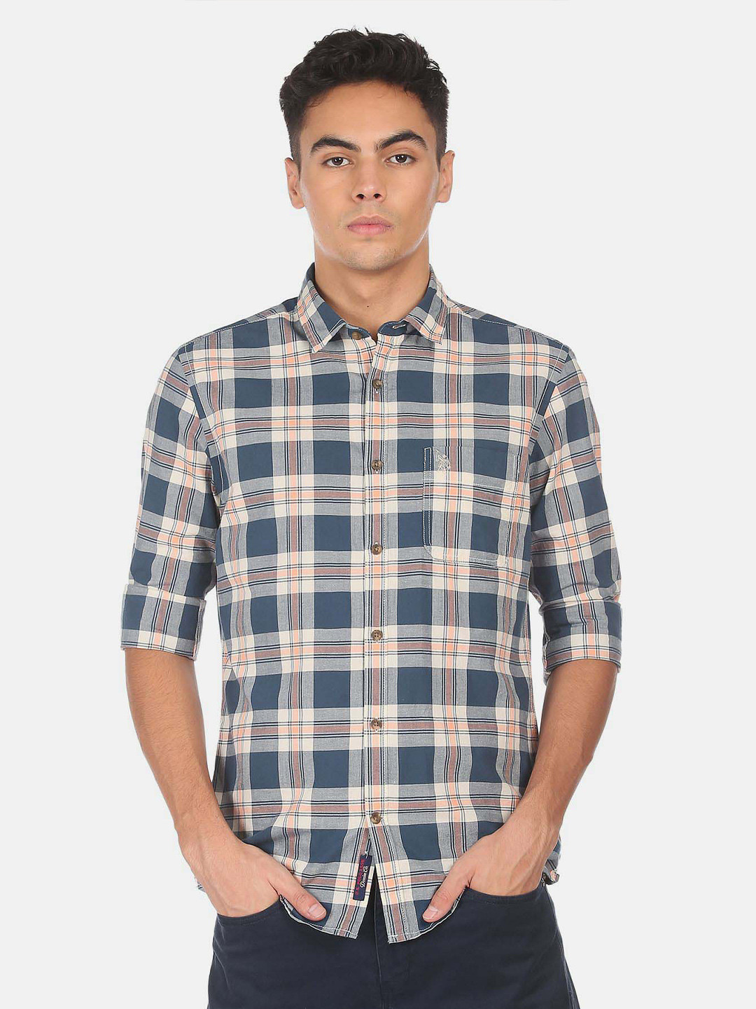 

U.S. Polo Assn. Tartan Checks Pure Cotton Casual Shirt, Blue