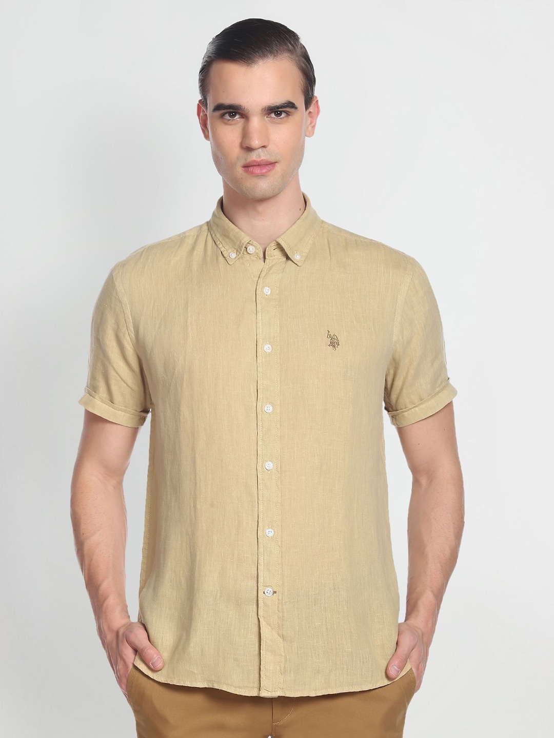 

U.S. Polo Assn. Denim Co. Button Down Collar Linen Casual Shirt, Brown