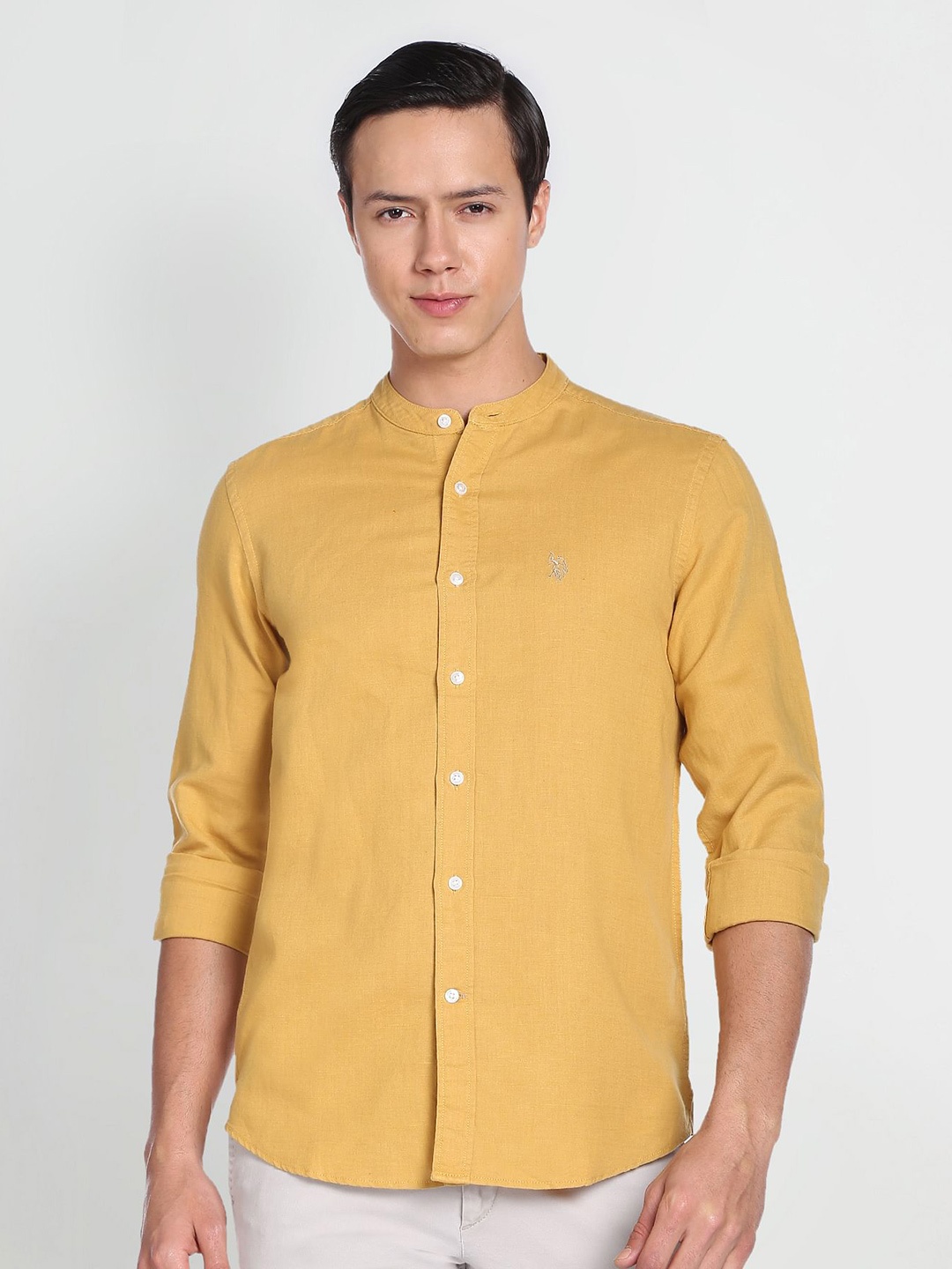 

U.S. Polo Assn. Denim Co. Plus Size Mandarin Collar Casual Shirt, Yellow