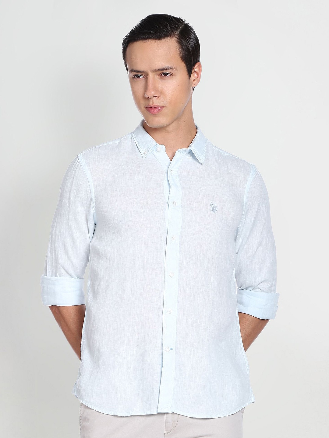 

U.S. Polo Assn. Denim Co. Button-Down Collar Pure Linen Casual Shirt, Blue