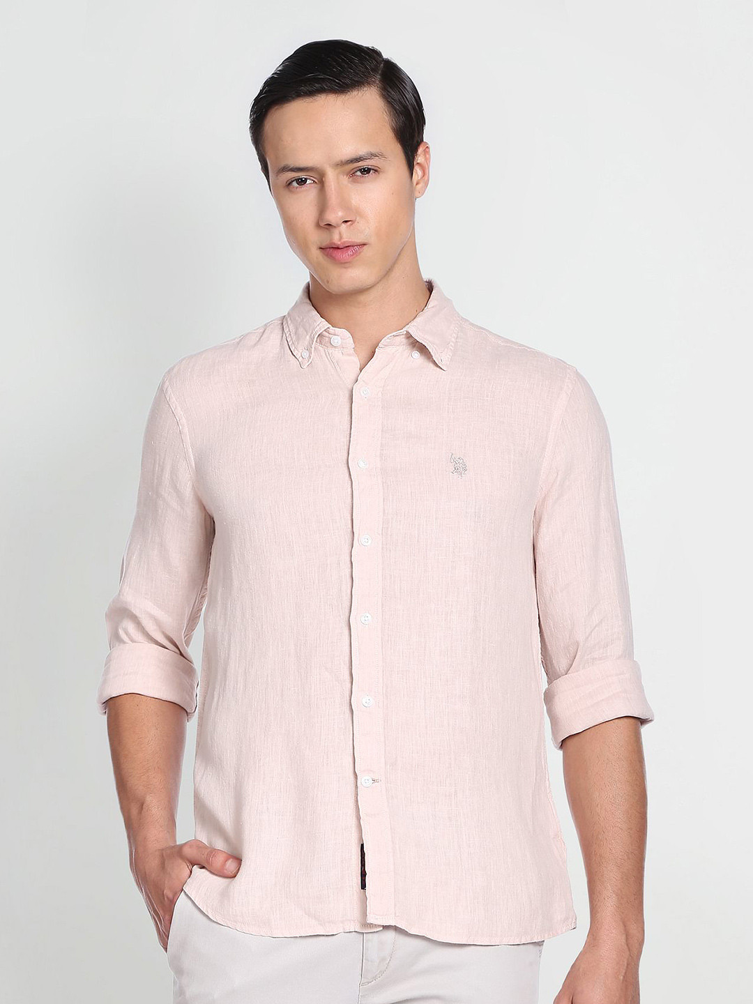 

U.S. Polo Assn. Denim Co. Button-Down Collar Pure Linen Casual Shirt, Pink