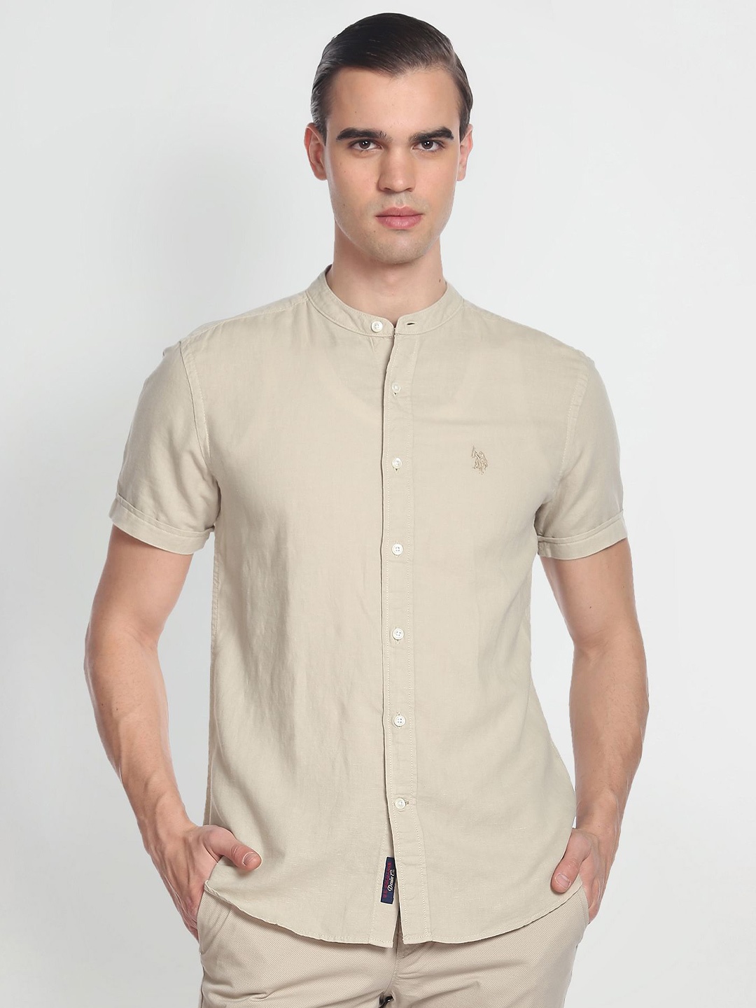 

U.S. Polo Assn. Denim Co. Band Collar Casual Shirt, Beige