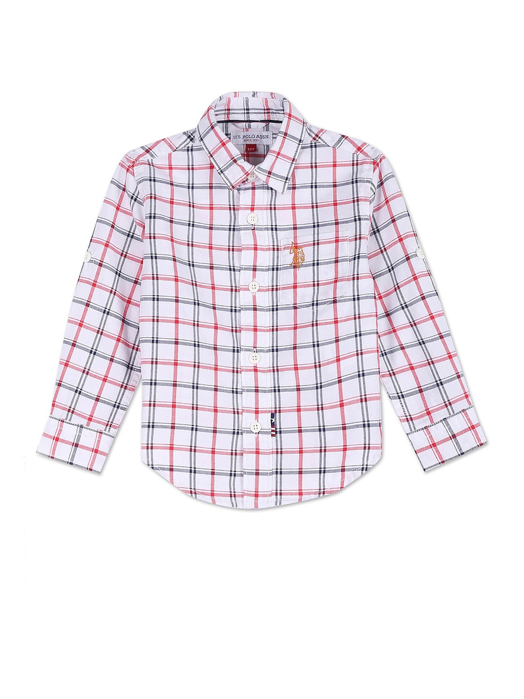 

U.S. Polo Assn. Kids Boys Gingham Checks Checked Pure Cotton Casual Shirt, White