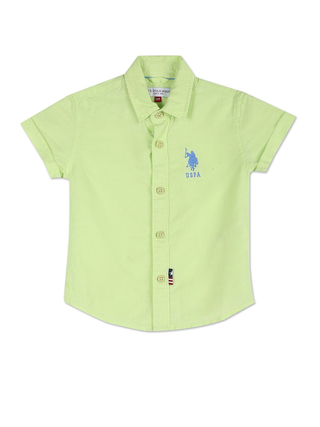 

U.S. Polo Assn. Kids Boys Spread Collar Cotton Linen Casual Shirt, Green