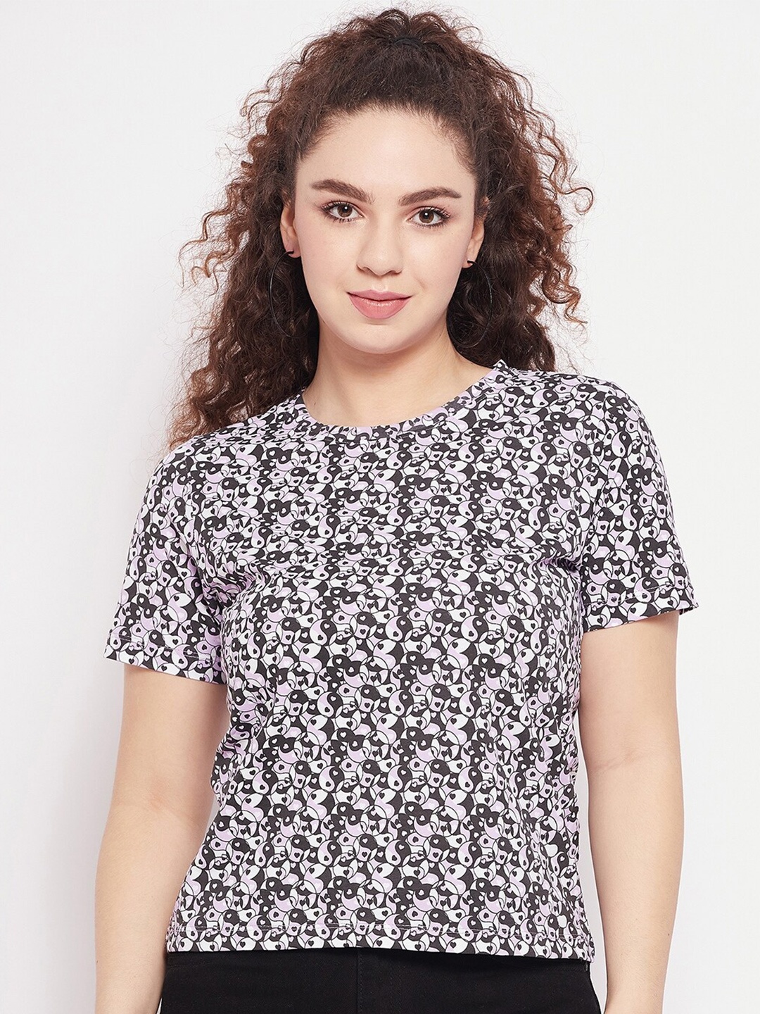 

Madame Round neck Abstract Print Top, Black