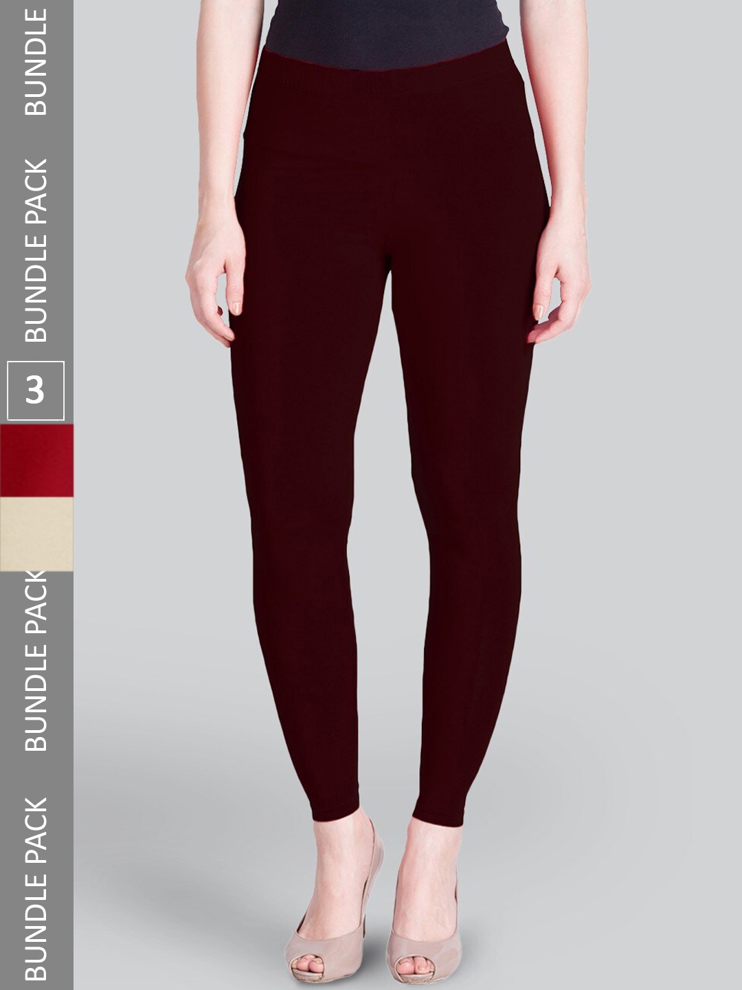 

LYRA Pack Of 3 Ankle-Length Leggings, Red