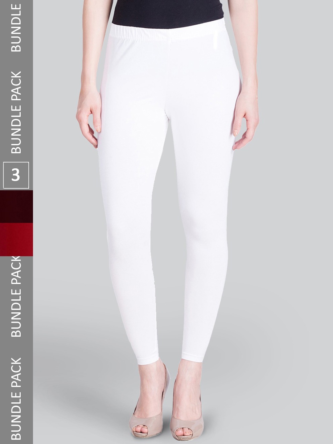 

LYRA Pack Of 3 Cotton Lycra Ankle-Length Leggings, White