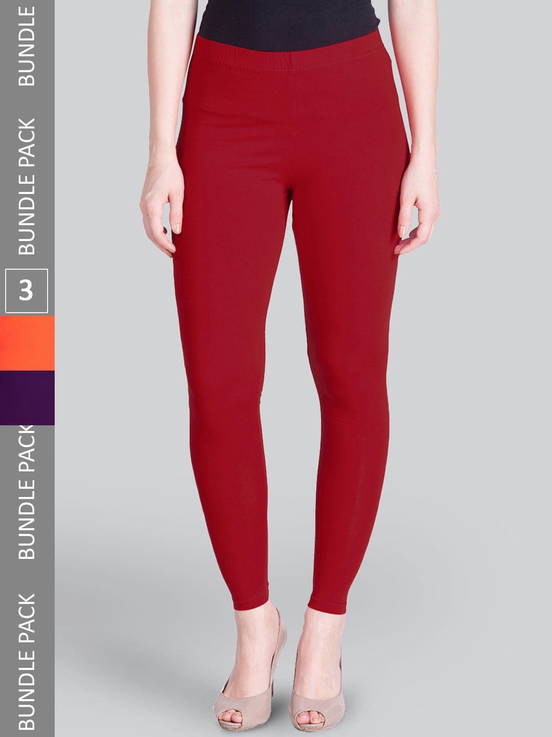 

LYRA Pack Of 3 Cotton Lycra Ankle-Length Leggings, Red