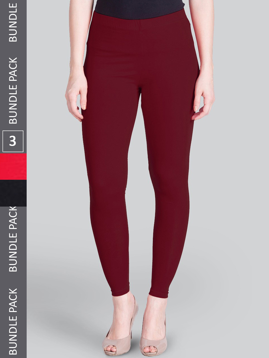 

LYRA Pack Of 3 Ankle-Length Leggings, Maroon
