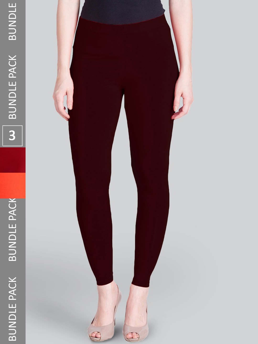 

LYRA Pack Of 3 Ankle-Length Leggings, Orange