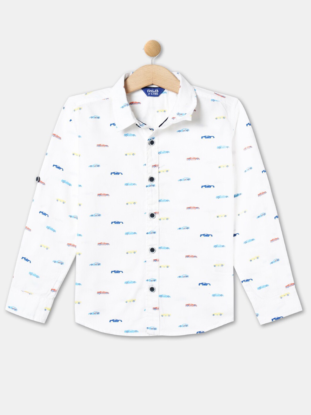 

R&B Boys Conversational Printed Cotton Casual Shirt, White