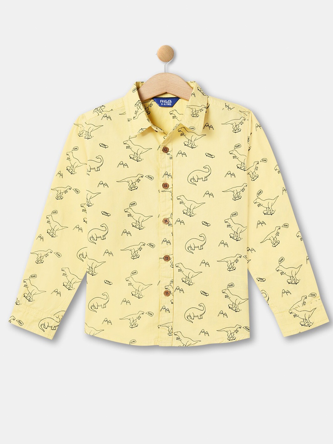 

R&B Boys Conversational Printed Cotton Casual Shirt, Yellow