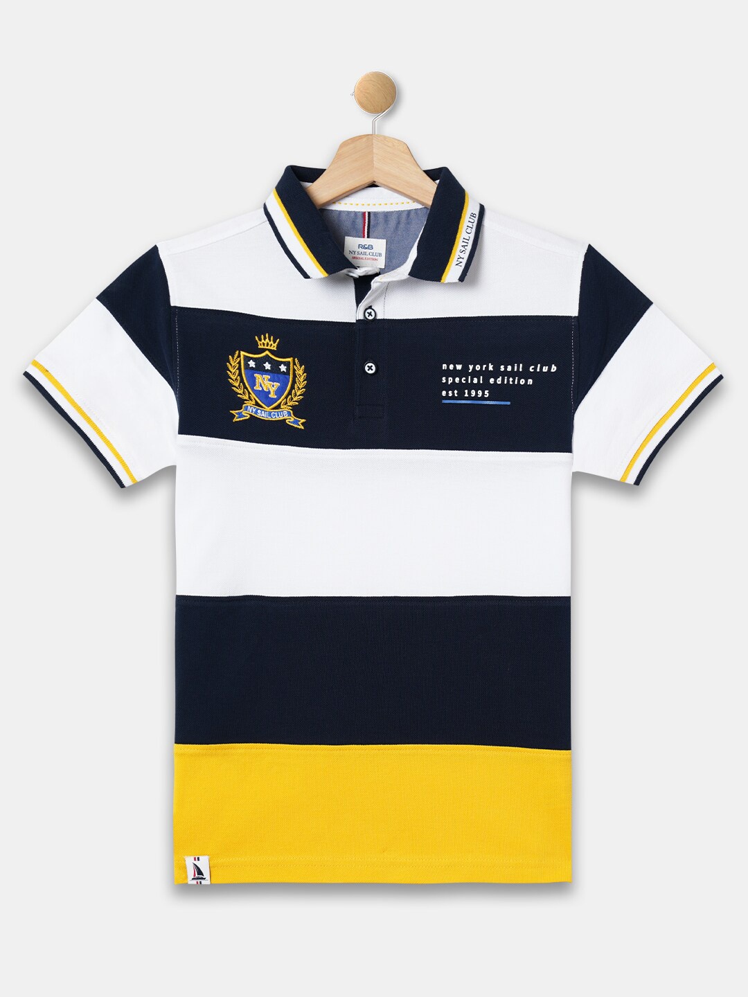 

R&B Boys Striped Polo Collar Cotton T-shirt, White