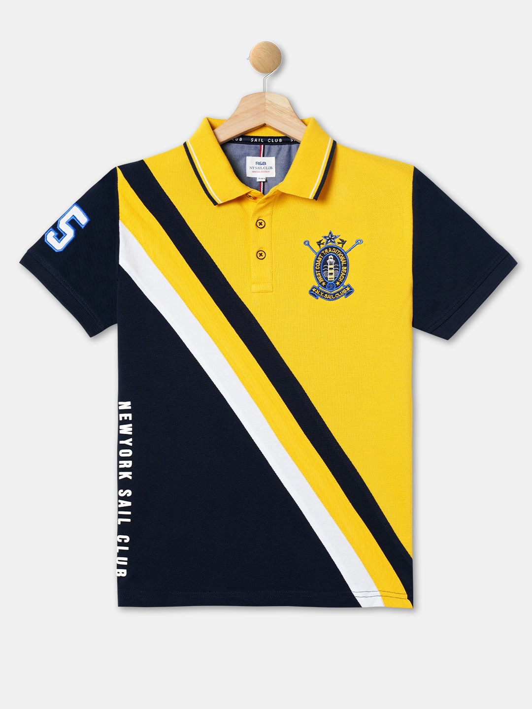 

R&B Boys Colourblocked Polo Collar Cotton T-shirt, Navy blue