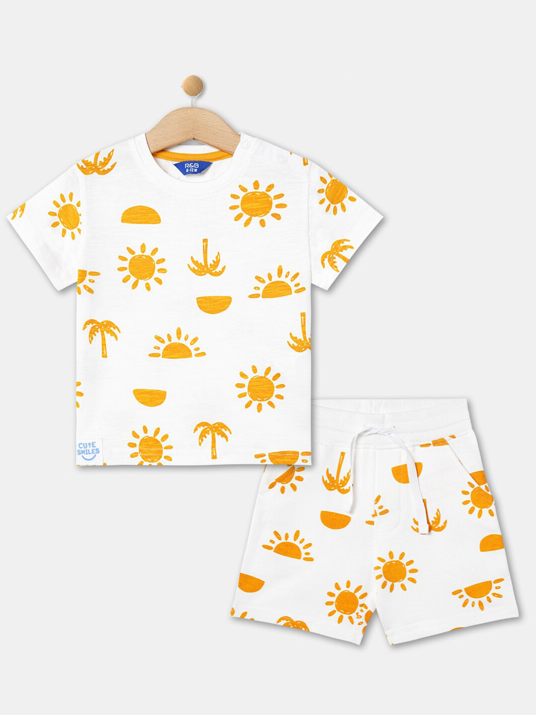 

R&B Boys Printed Pure Cotton T-shirt with Shorts, White