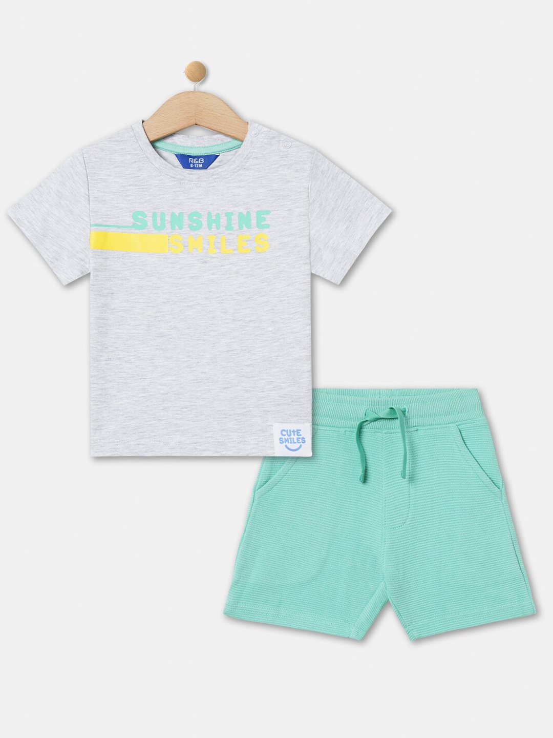 

R&B Boys Printed Pure Cotton T-shirt with Shorts, Grey