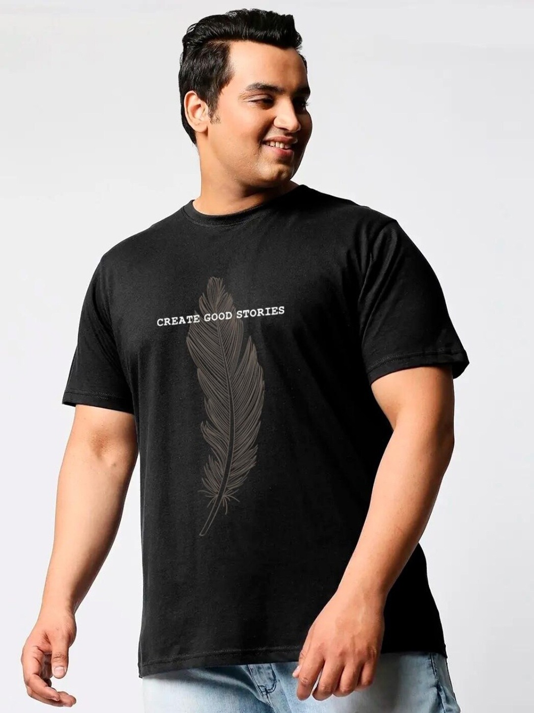 

Bewakoof Plus Men Plus Size Create Good Stories Typography Oversized T-shirt, Black