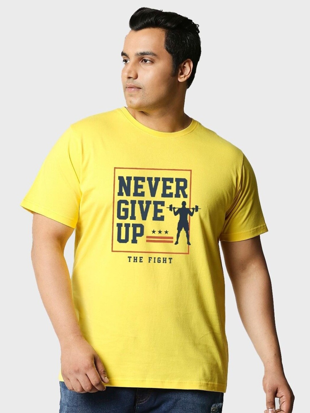 

Bewakoof Plus Plus Size Typography Printed Cotton T-shirt, Yellow
