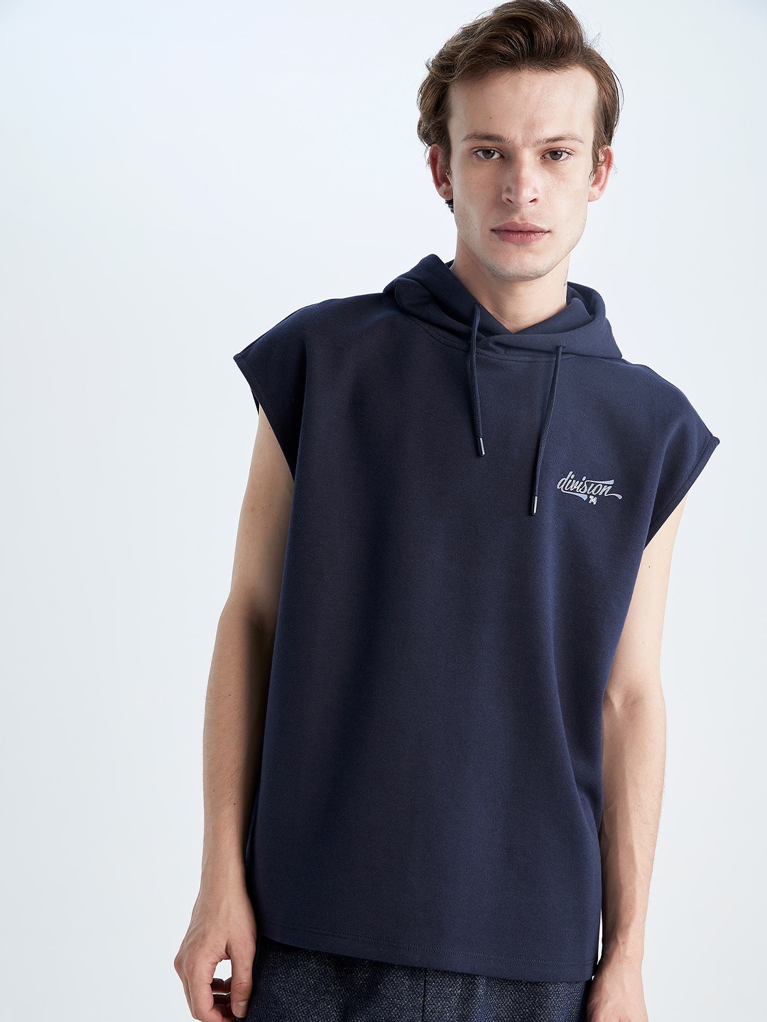 

DeFacto Sleeveless Hooded Cotton T-shirt, Navy blue