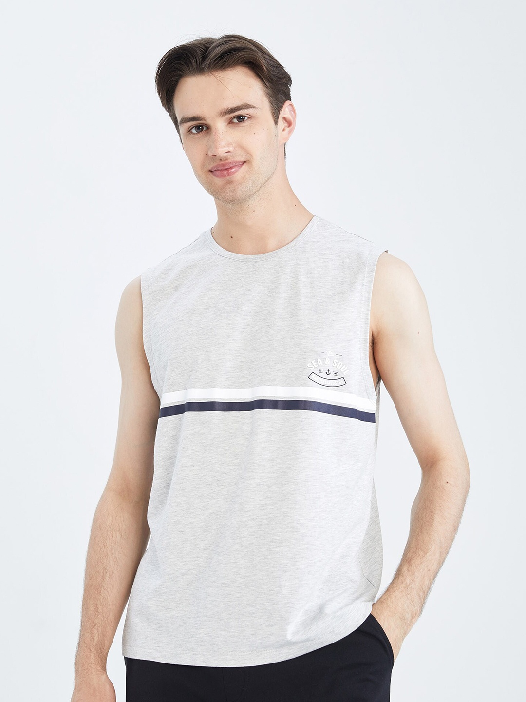 

DeFacto Men Round Neck Sleeveless T-shirt, Grey