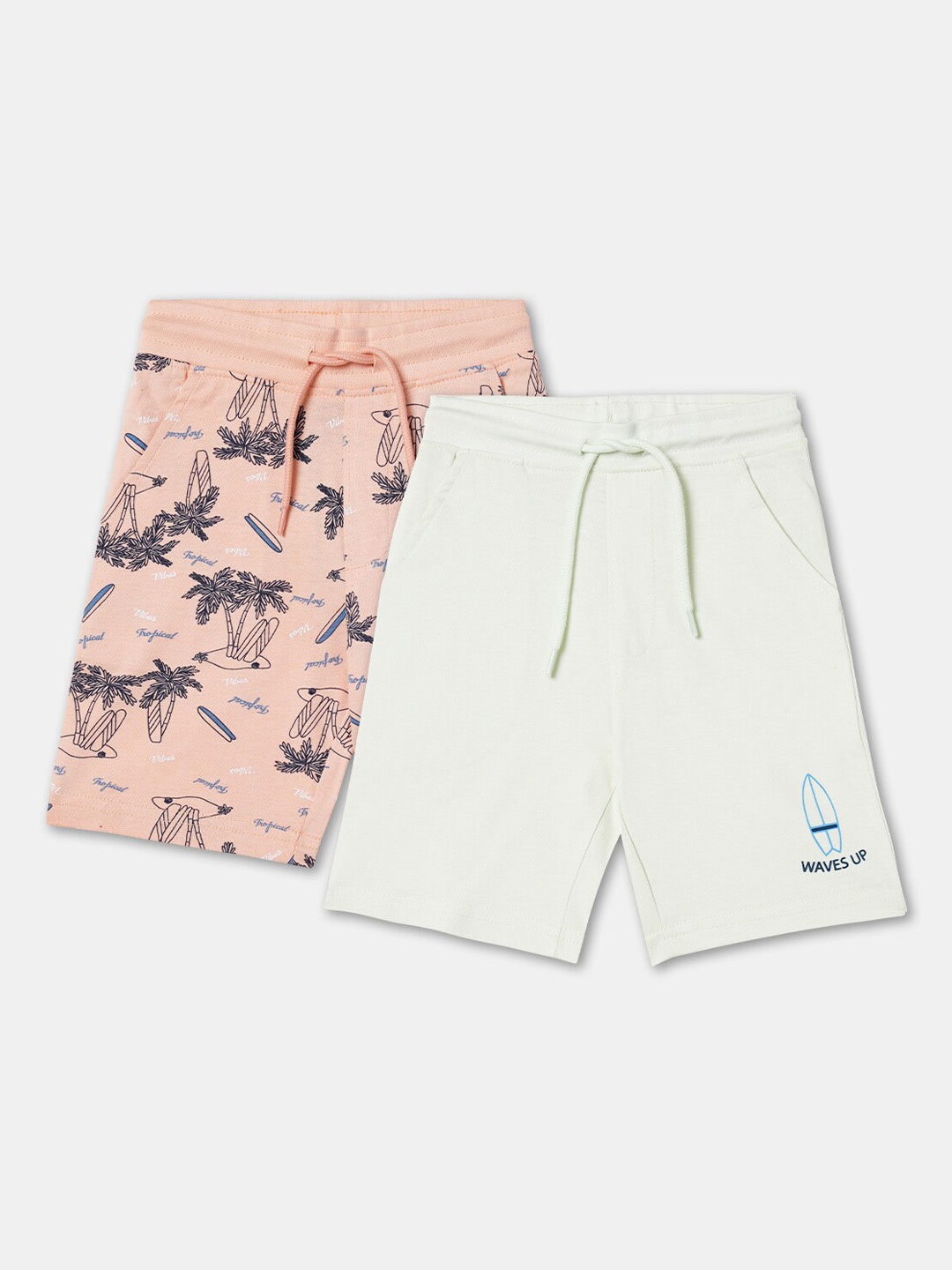 

R&B Boys Pack Of 2 Mid-Rise Cotton Shorts, White