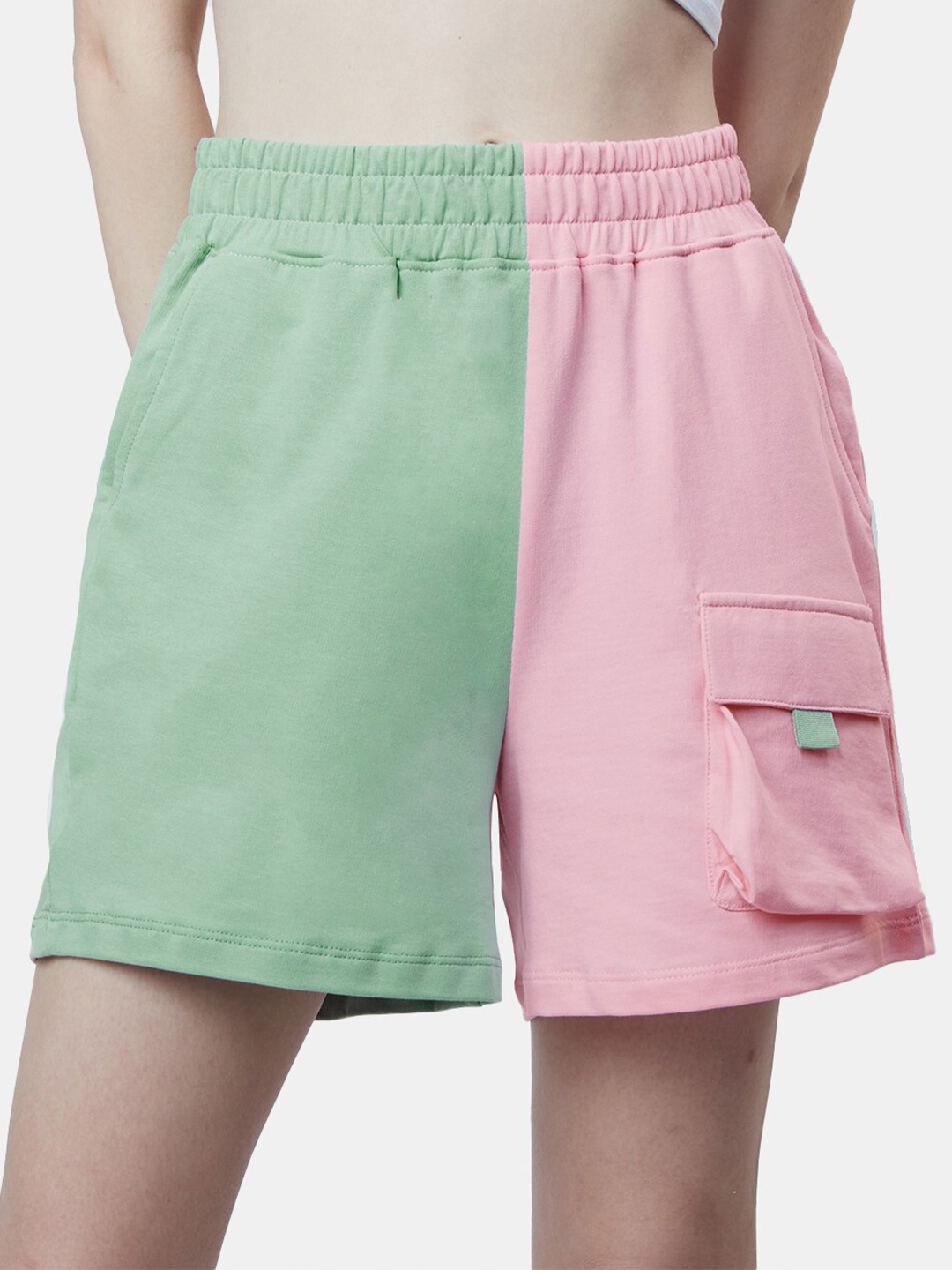The Souled Store Women Colourblocked Cotton Mid-Rise Lounge Shorts, Pink
