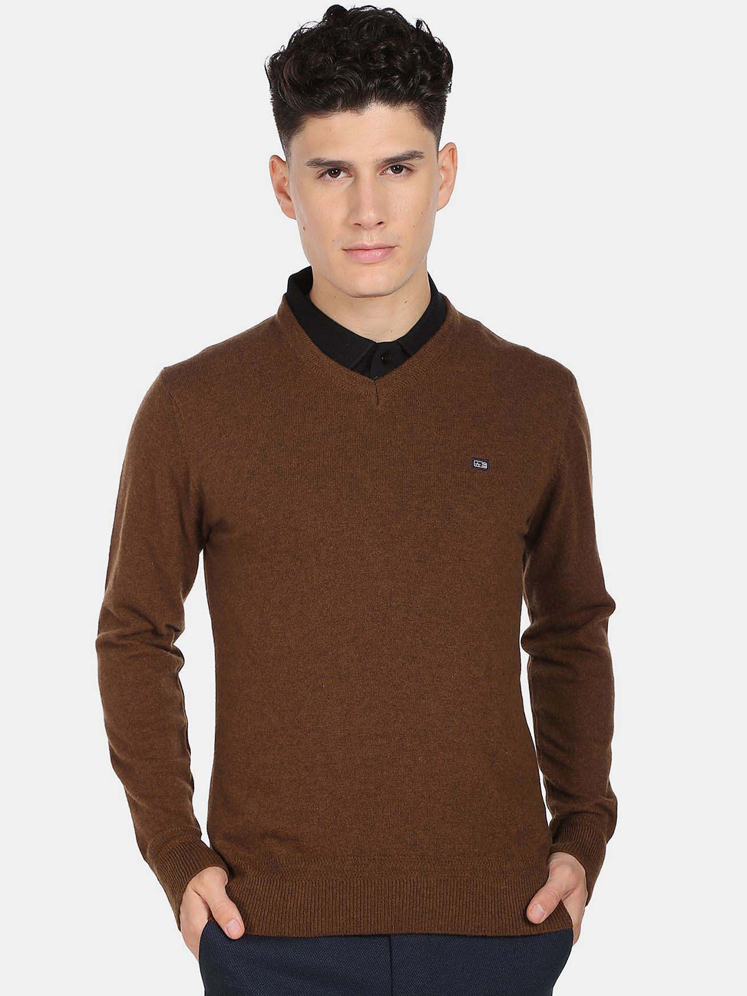 

Arrow Sport Men V-Neck Long Sleeves Pullover Sweater, Brown