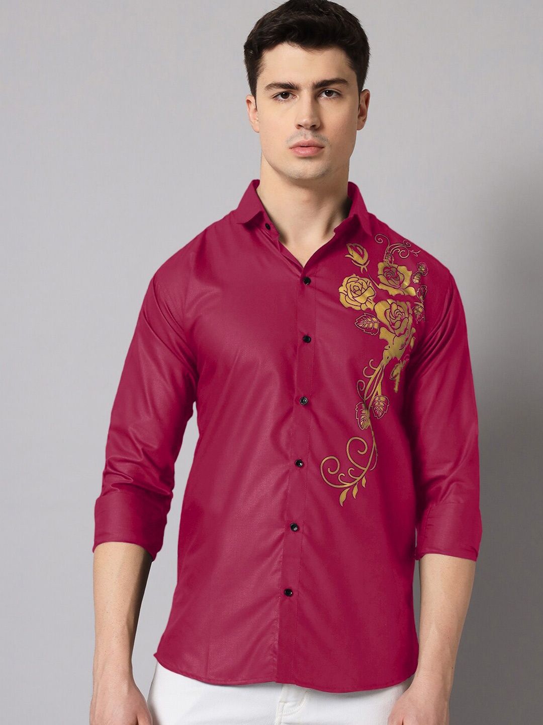 

Zombom Standard Floral Printed Casual Shirt, Burgundy