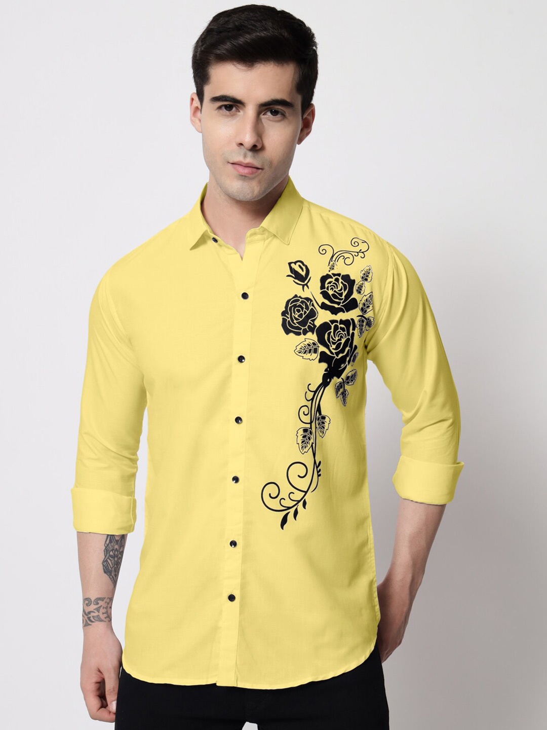 

Zombom Standard Spread Collar Floral Printed Casual Shirt, Yellow