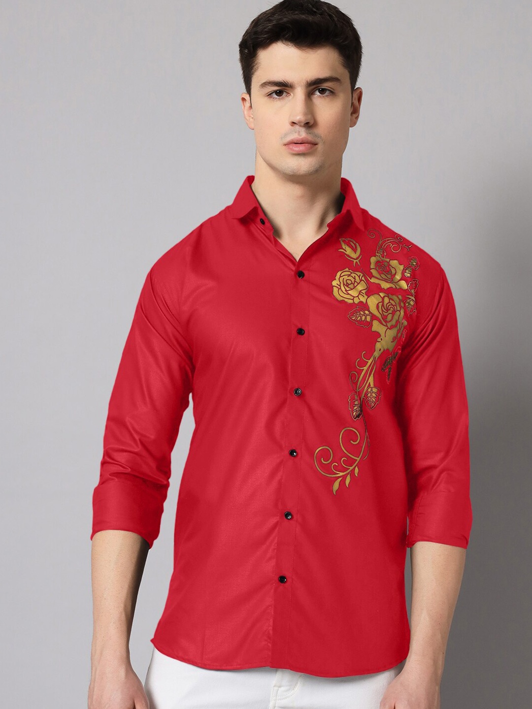 

Zombom Standard Floral Printed Casual Shirt, Red