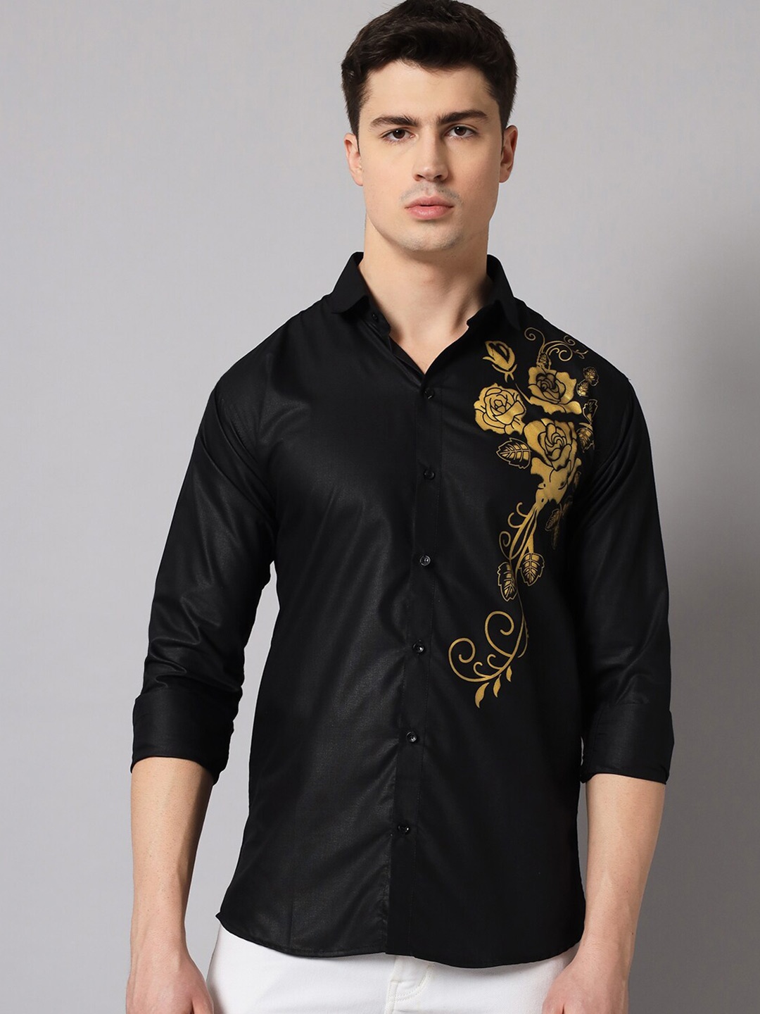 

Zombom Standard Floral Printed Casual Shirt, Black