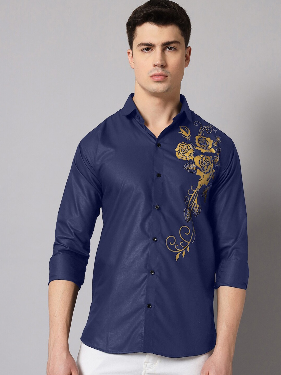 

Zombom Standard Floral Printed Casual Shirt, Navy blue